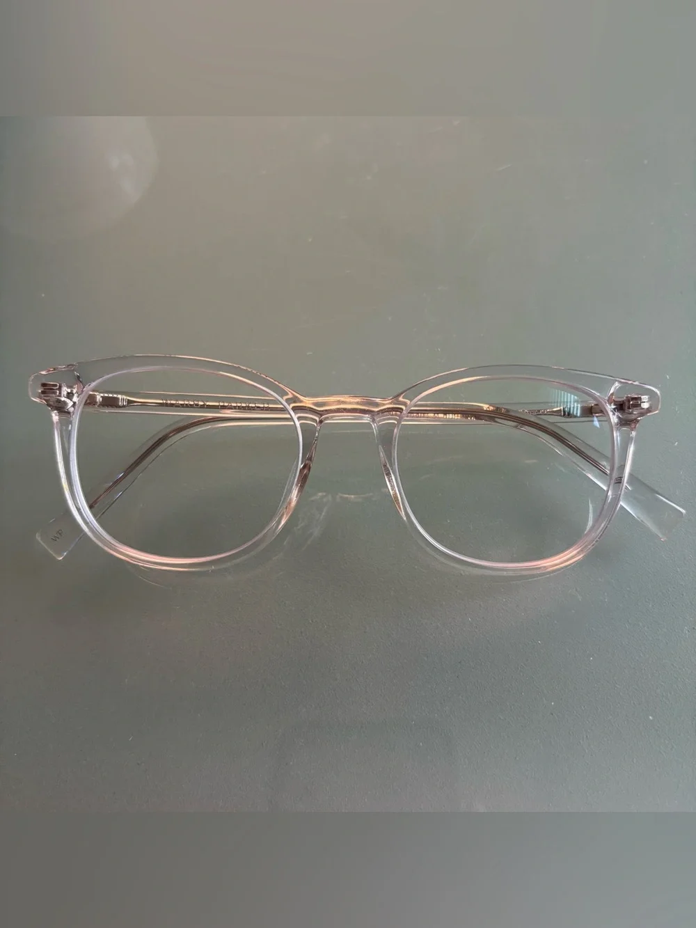 Warby parker Durand glasses in crystal.